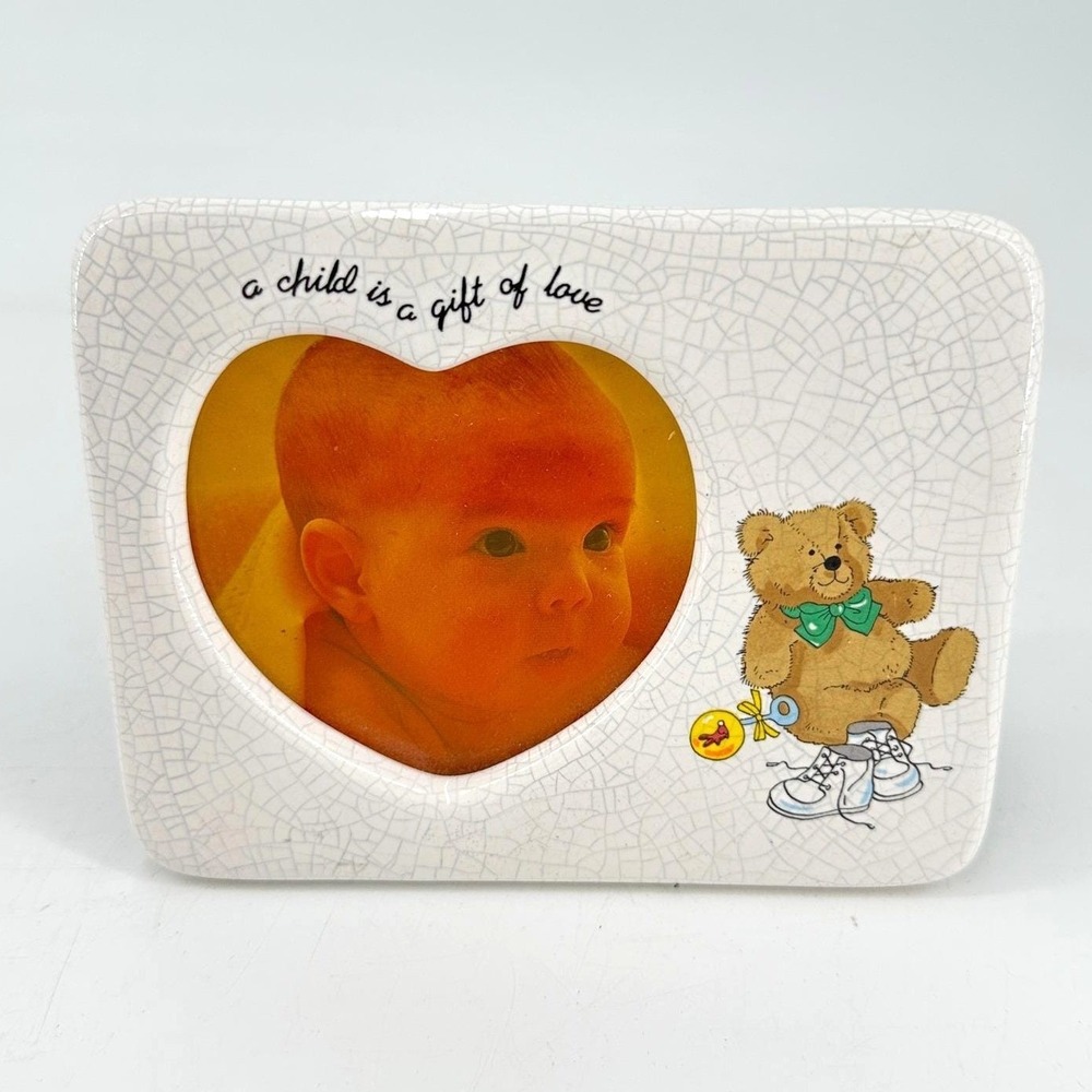 Vintage Russ Baby Picture‎ Frame Nursery Decor Teddy Bear Keepsake Gift